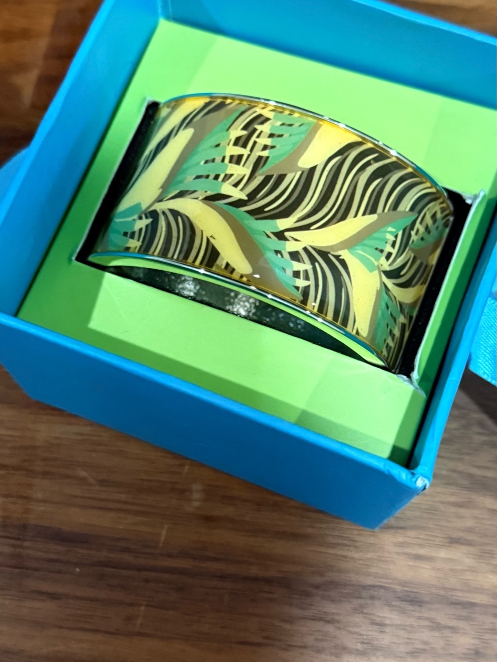 Macys Wide Enamel Tropical Cuff Bracelet in Green, Yellow, Black